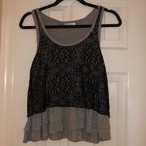 Gray tank with Black Lace Overlay